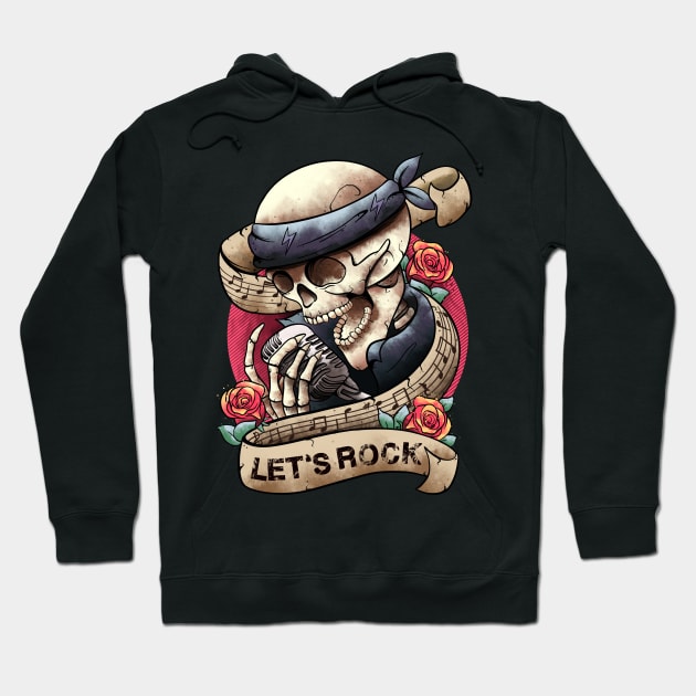 Lets Rock Rock&Roll Skeleton Hand Vintage Retro Rock Concert Hoodie by MerchBeastStudio